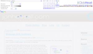 Screenshot of ClickHeat heatmap on my personal web site